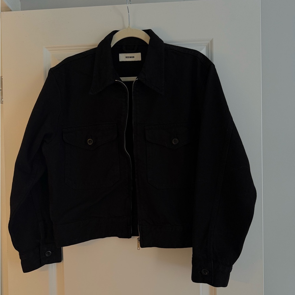 Buck Mason Black Cropped Zip Jacket
